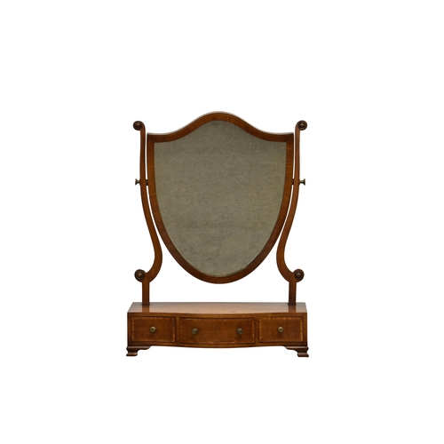 770 - An Edwardian mahogany swing mirror on three drawer base, with boxwood and ebony stringing, the shiel... 