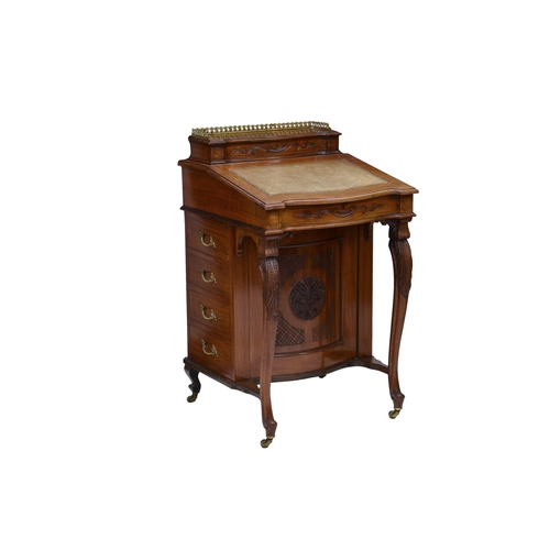 771 - A Victorian carved walnut Davenport, the ¾ galleried hinged top opening to a fitted stationary compa... 