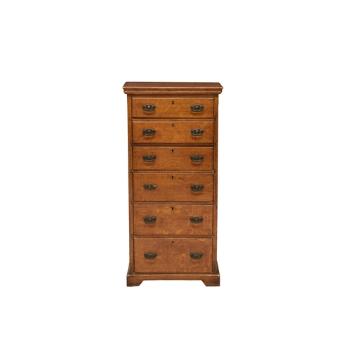 773 - A c.1900 mid oak tall chest of drawers, the rectangular top over six graduated drawers with shaped p... 