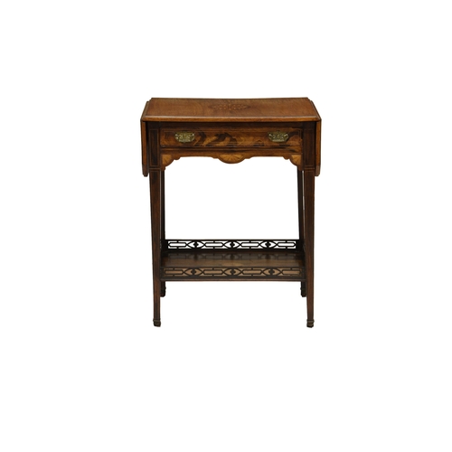 777 - A late Victorian rosewood and marquetry drop flap sofa table with galleried undertier, the top with ... 