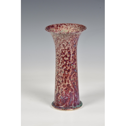 79 - A Ruskin Pottery high fired Lily Vase, 1925, stoneware, the glaze in mottled tones of grey, red and ... 