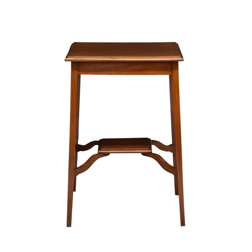 792 - An Edwardian mahogany inlaid occasional table, the square top with barbers pole and boxwood stringin... 