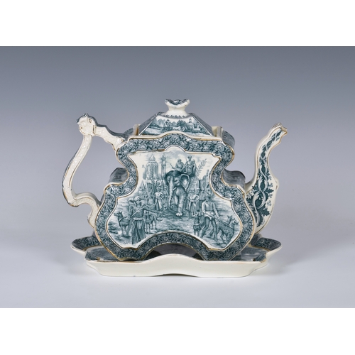 8 - A Victorian Burgess and Leigh Aesthetic style blue and white teapot and stand, decorated with an Ind... 