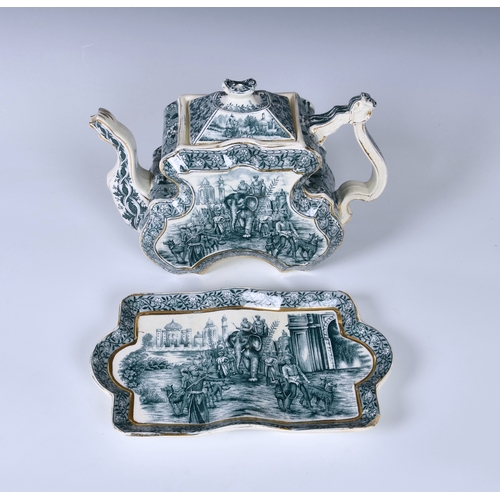 8 - A Victorian Burgess and Leigh Aesthetic style blue and white teapot and stand, decorated with an Ind... 