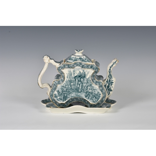 8 - A Victorian Burgess and Leigh Aesthetic style blue and white teapot and stand, decorated with an Ind... 