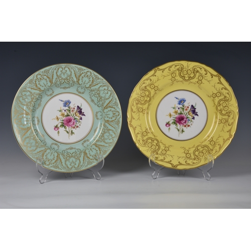 80 - Two Royal Worcester bone china plates, black printed factory marks, painted with sprays of garden fl... 