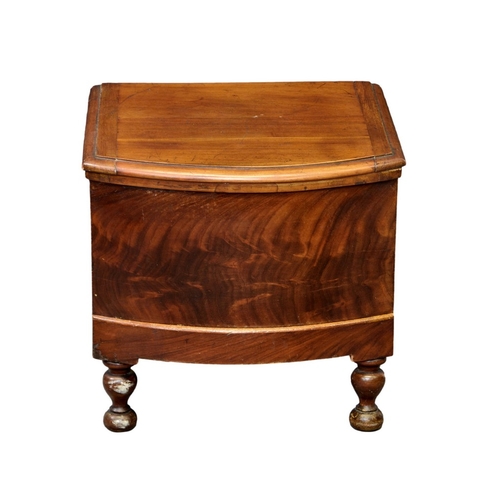 801 - A Victorian mahogany bowfront step commode, with china lidded potty and pull-out lower drawer with i... 