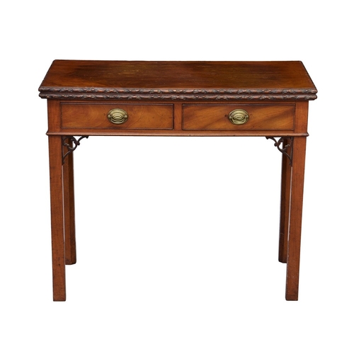 809 - A George III mahogany gateleg card table, the rectangular foldover top with red baize and floral and... 