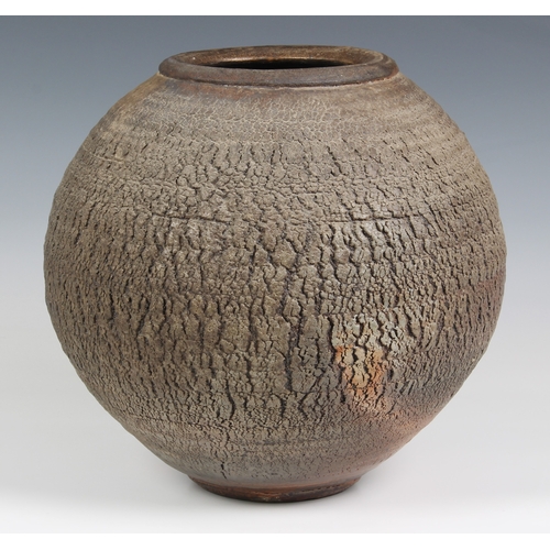 98 - A stoneware studio vase by Sung Yo Hang, from the pottery centre of La Borne in France, of broad, ov... 