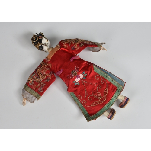 102 - An early 20th century Chinese opera doll with detachable painted composition head with elaborate gil... 