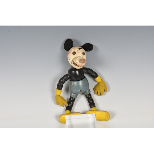 124 - A rare Dean's Rag Book Co. wooden Mickey Mouse toy turned and painted wood, yellow felt hands, black... 