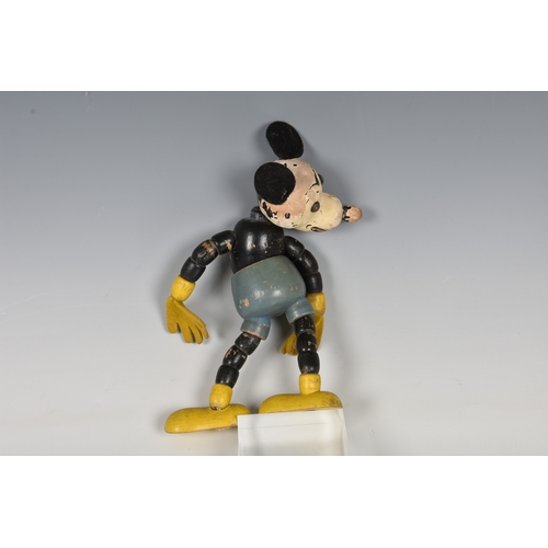 124 - A rare Dean's Rag Book Co. wooden Mickey Mouse toy turned and painted wood, yellow felt hands, black... 