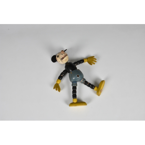 124 - A rare Dean's Rag Book Co. wooden Mickey Mouse toy turned and painted wood, yellow felt hands, black... 