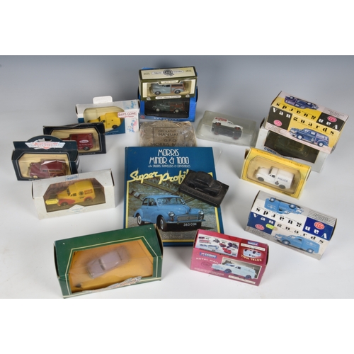 203 - A collection of Morris die-cast cars of varying types and ages, to include Vanguards, Corgi, Lledo, ... 