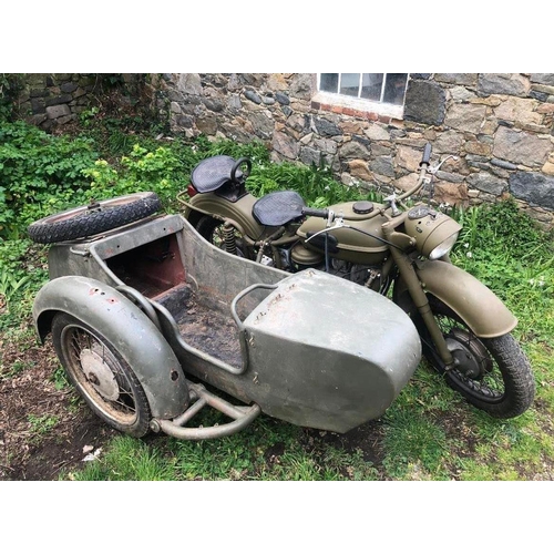 25 - Barn find - A 1960s Soviet era motorcycle and sidecar  - Neval / Ural / or similar partly restored a... 