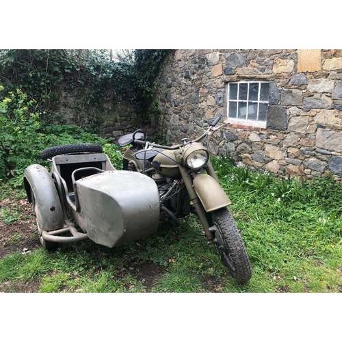 25 - Barn find - A 1960s Soviet era motorcycle and sidecar  - Neval / Ural / or similar partly restored a... 