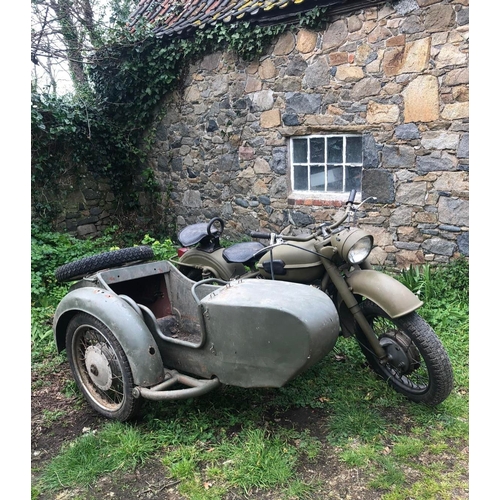 25 - Barn find - A 1960s Soviet era motorcycle and sidecar  - Neval / Ural / or similar partly restored a... 