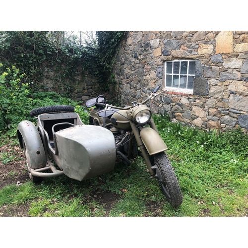 25 - Barn find - A 1960s Soviet era motorcycle and sidecar  - Neval / Ural / or similar partly restored a... 