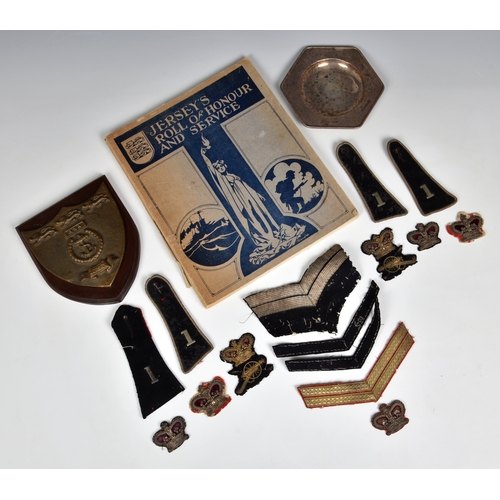 929 - Jersey Militia and other Military interest - Various cloth badges and stripes - Copy of Jersey Roll ... 