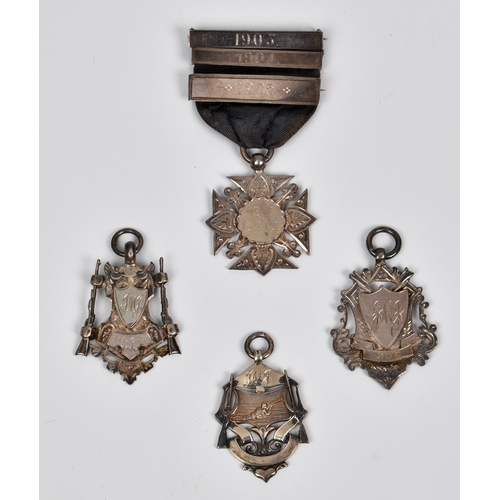 934 - Royal Jersey Light Infantry interest - Four silver shooting medals awarded to J. JÉGU, the first of ... 