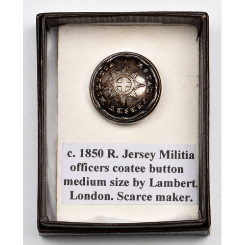 935 - A Jersey Militia Officers coatee button medium size by Lambert, London. Scarce maker.