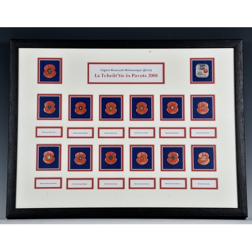 939 - Poppy Appeal 2008 - Cased set of twelve Jersey Parishes the framed well mounted display showing enam... 