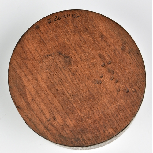 941 - An Alderney Concentration Camp Lager SYLT prisoner carved wooden circular box with cover the cylindr... 