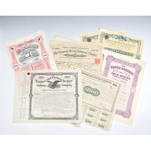 947 - A small collection of late 19th and early 20th century share and bond certificates including a Confe... 