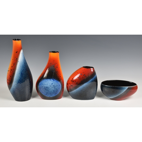 48 - Four Alan Clarke for Poole Pottery Flare vases  comprising a Flare Asymmetrical Twist Vase, 13¼in. (... 