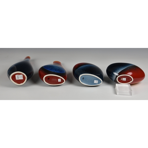 48 - Four Alan Clarke for Poole Pottery Flare vases  comprising a Flare Asymmetrical Twist Vase, 13¼in. (... 