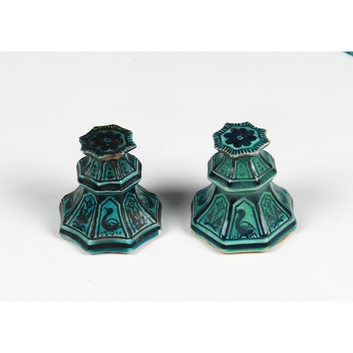 60 - A closely matched pair of Iznik style porcelain candlesticks by Samson of Paris  late 19th century, ... 