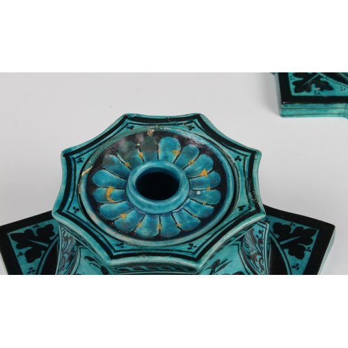 60 - A closely matched pair of Iznik style porcelain candlesticks by Samson of Paris  late 19th century, ... 