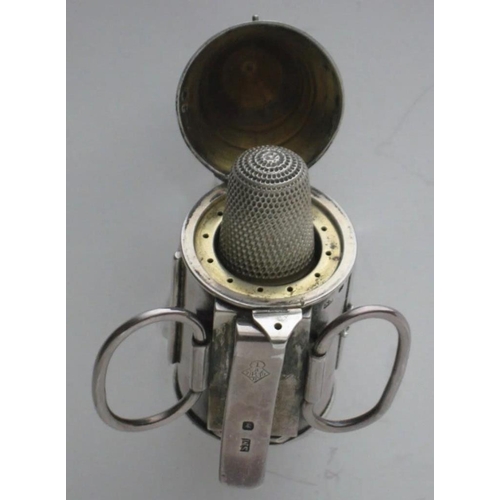 365 - A very rare Victorian novelty silver sewing etui combined with a vinaigrette to base  Sampson Mordan... 