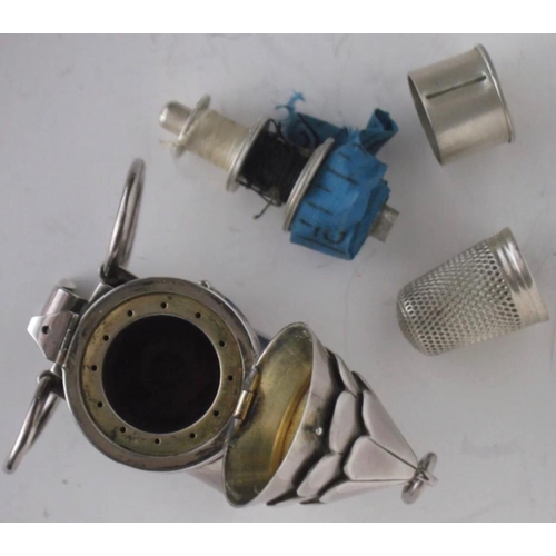 365 - A very rare Victorian novelty silver sewing etui combined with a vinaigrette to base  Sampson Mordan... 