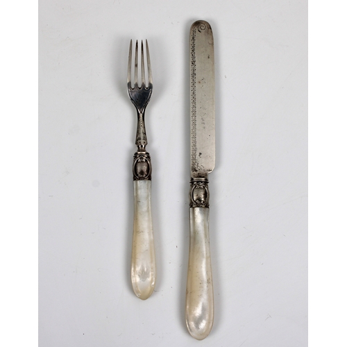 366 - Twelve Victorian silver fruit knives and forks  with mother of pearl handles, Sheffield 