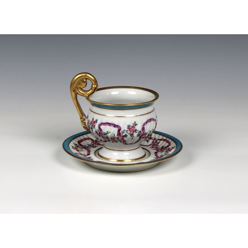 12 - An attractive Delvaux, Paris porcelain cup and saucer  marked beneath 