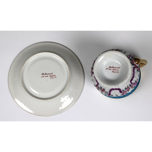 12 - An attractive Delvaux, Paris porcelain cup and saucer  marked beneath 