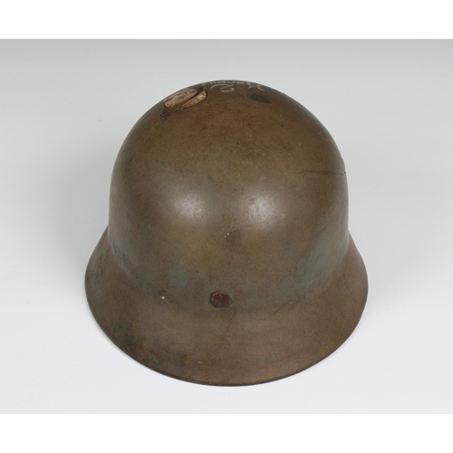 1126 - A Polish painted German steel helmet well painted to front with soldier and Hitler 'Korpus - Bologna... 