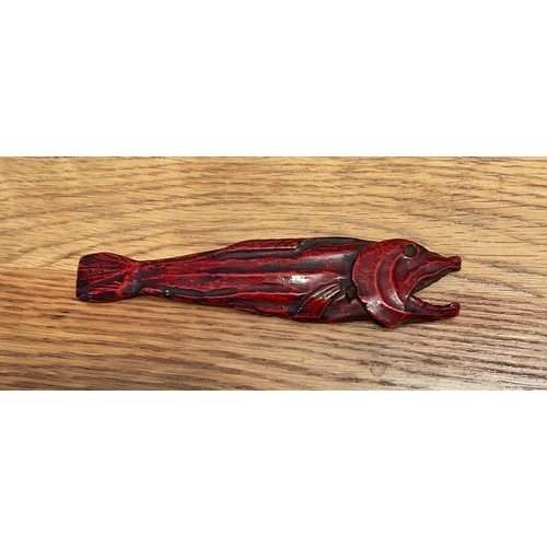 1223 - A LARGE WOOD NETSUKE OF A DRIED FISH IN RED Unsigned, probably Japan,19th century naturalistically c... 