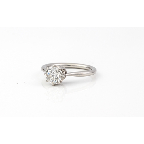 152 - A platinum and diamond single stone diamond solitaire ring the old brilliant cut diamond with cut cu... 