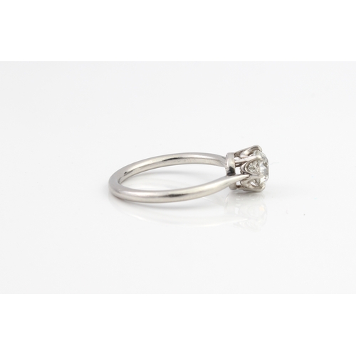 152 - A platinum and diamond single stone diamond solitaire ring the old brilliant cut diamond with cut cu... 