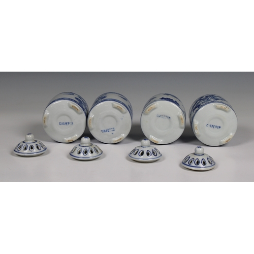 359 - Four 20th century Culpepper blue and white pottery Chinese style pot pourri jars with pierced lids, ... 