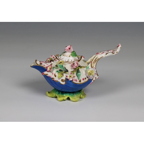 395 - A small 19th century Meissen style encrusted flower teapot and cover unmarked, the teapot rising fro... 