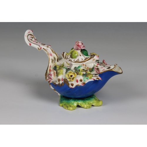 395 - A small 19th century Meissen style encrusted flower teapot and cover unmarked, the teapot rising fro... 