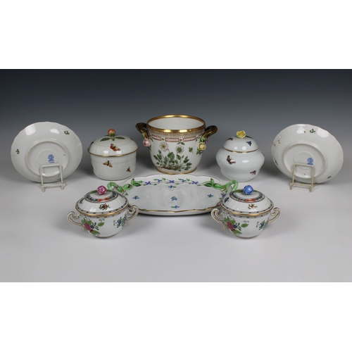 396 - A collection of Herend Hungarian porcelain comprising two covered two handled bowls & saucers 6¼in. ... 