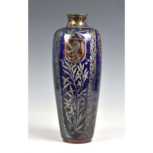 399 - William Salter Mycock for Pilkington, a Royal Lancastrian Heraldic lustre vase, 1922, painted with f... 