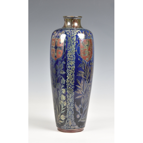 399 - William Salter Mycock for Pilkington, a Royal Lancastrian Heraldic lustre vase, 1922, painted with f... 