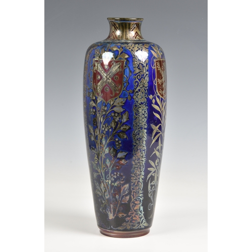 399 - William Salter Mycock for Pilkington, a Royal Lancastrian Heraldic lustre vase, 1922, painted with f... 