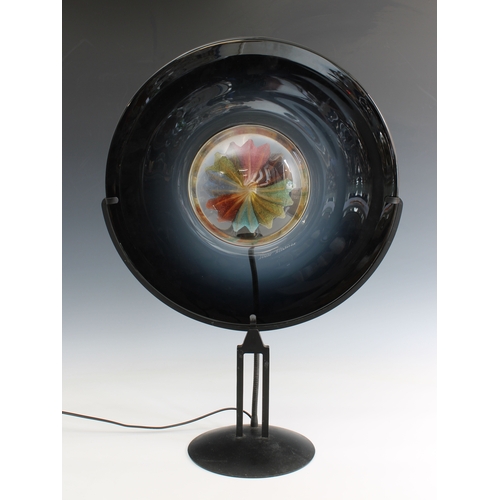 438 - A Murano glass disc on stand table lamp the outer deep purple disc encompassing a clear glass centre... 