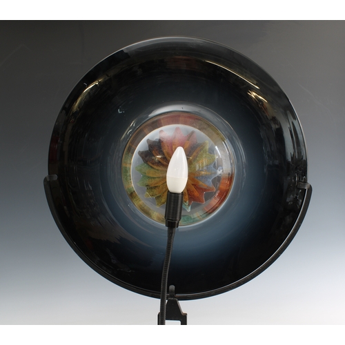 438 - A Murano glass disc on stand table lamp the outer deep purple disc encompassing a clear glass centre... 